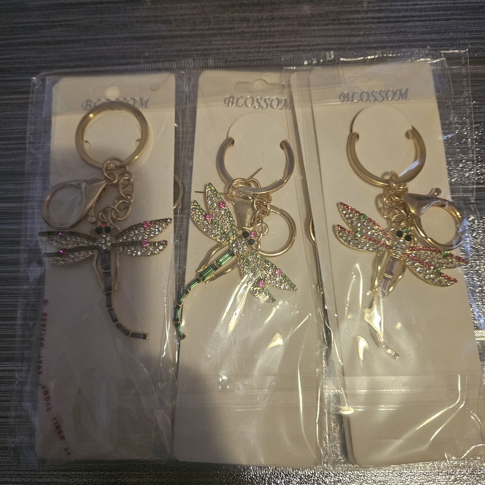 Gold Dragonfly Keychain with Rhinestones - Winners Choice